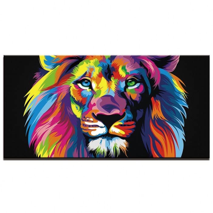 Tableau decoration murale salon Lion Pop-Art 40x80cm | Toile imprimée moderne fabriquée en France