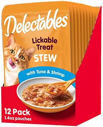 Hartz Delectables Stew Lickable Wet Cat Treats for Adult & Senior Cats, Tuna & Shrimp, 12 Count