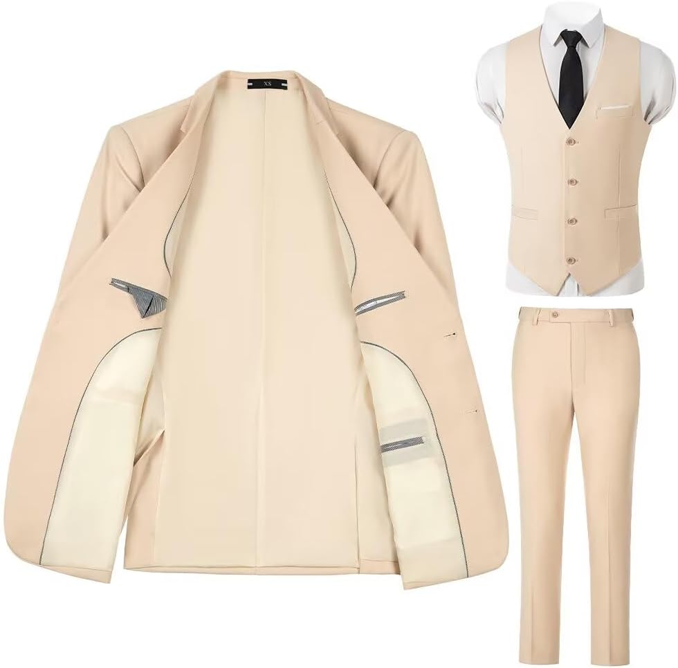 Men's 3 Piece Suit Slim Fit Men Tuxedo Suits for Wedding Business 2 Button Solid Blazer Jacket Vest Pants Set - Image 2