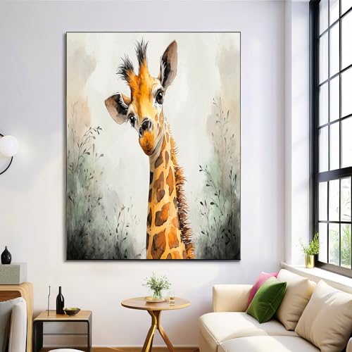 Affiche girafe décoration chambre et salon | Toile aquarelle orange 70x100cm