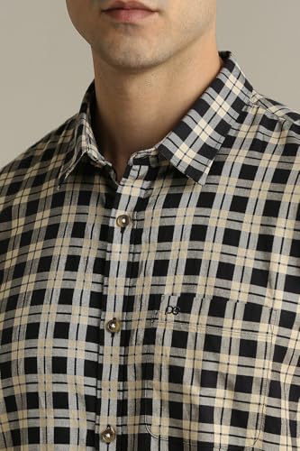 Image of Peter England Men's Checkered Cotton Shirt | Smart Casual | Full Sleeves