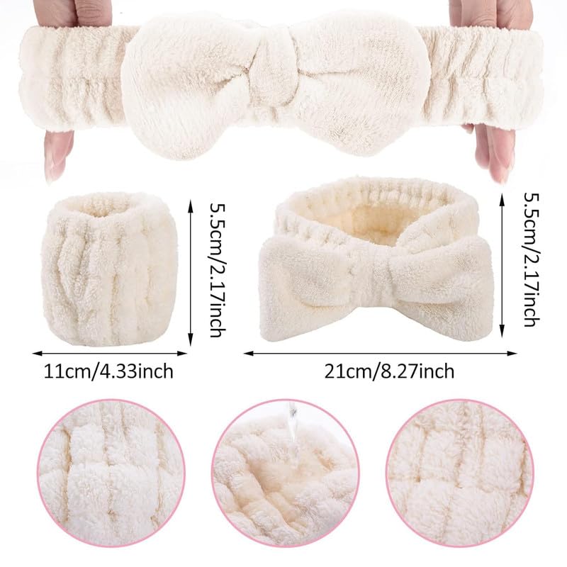 Feinerman 3 Pcs Women’s Headband & Wristband Set, Microfiber Skincare, Makeup Headband & Wrist Band Set for Face Washing, Spa, Facial Care, Soft and Elastic Bands for Face Wash & Skincare