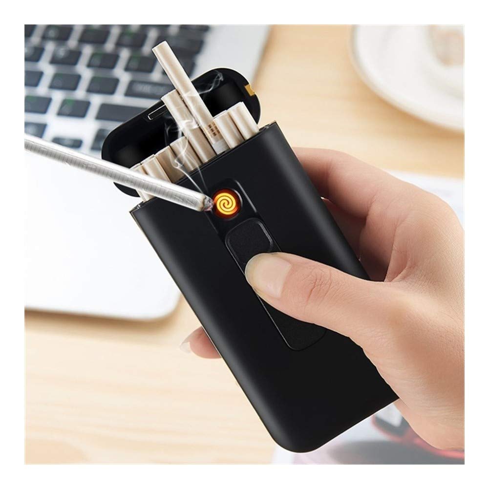 FEIHAN Cigarette case 20pcs Capacity Cigarette Case Box With USB Electronic Lighter For Slim Cigarette Waterproof Cigarette Holder Plasma Lighter (Color : Black, Size : 119 * 56 * 25.5mm)