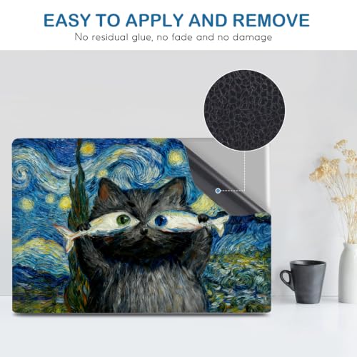 Image of DINKY Laptop Skin Sticker Decal 15.6 inch 15.4 inch 12 inch 13 inch 13.3 inch 14 inch 15 inch Laptop Universal Vinyl Skin Stickers Cover Art Decal Notebook PC Personalized Protector, Blue Starry Sky Cat Fish