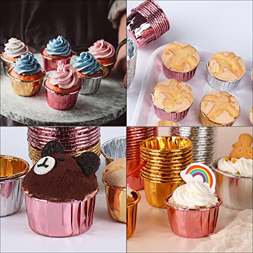 Gothabach 100 Sets 3.5Oz Cupcake Liners With Dome Lids,Foil Baking Cups,Disposable Muffin Tin Cupcake Wrappers (Rose Gold) #TOP5