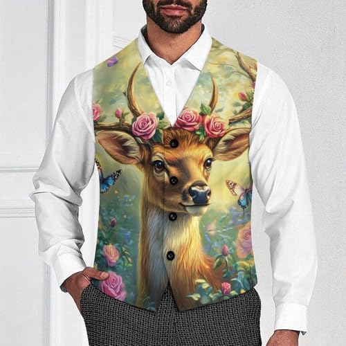 Deer Flowers Men's Suit Vests Dress Vest V-Neck Waistcoat Slim Business Formal with Pocket2