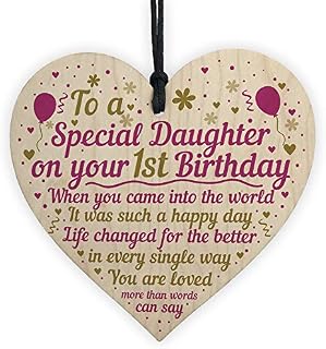 RED OCEAN 1st First Birthday Baby Girl Wooden Heart Plaque Gift For Daughter From Mummy Daddy First Birthday Decorations Keepsake