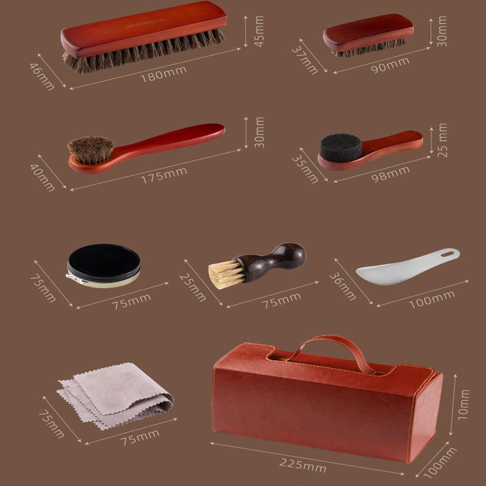 13 szt. zestaw do polerowania dla mężczyzn i kobiet, zestaw do pielęgnacji butów, zestaw do polerowania butów premium Deluxe, czarny, neutralny połysk, szczotki z włosia końskiego, ściereczka