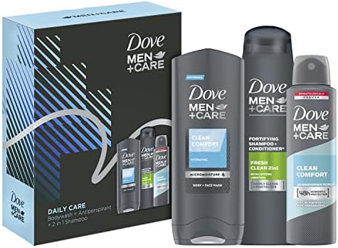 Dove Men+Care Daily Care Trio body wash, 2-in-1 shampoo & conditioner and anti-perspirant in a stylish gift box Gift Set perfect gifts for him