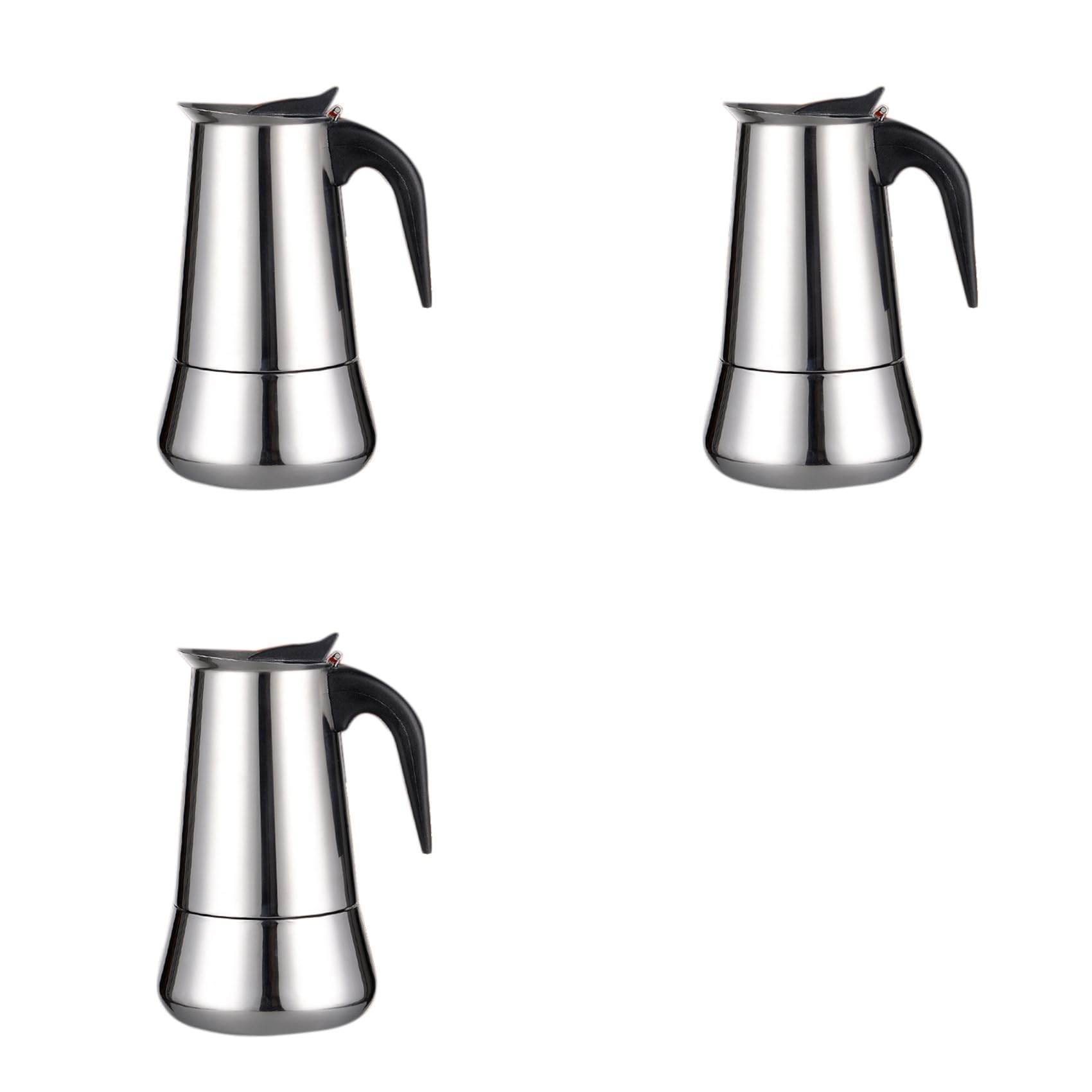 Aundhegrtt 3X Stainless Steel Induction Stovetop Espresso Maker, Italian Style Coffee with Moka Pot in Modern Chrome