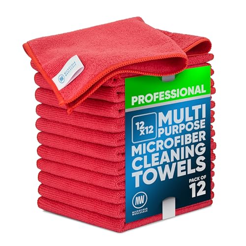 Image of Microfiber Wholesale 12 inch X 12 inch Buff Pro Multi-Surface Microfiber Cleaning Cloths|Red - 12 Pack|Premium Microfiber Towels for Cleaning Glass, Kitchens, Bathrooms, Automotive