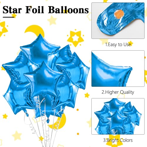 Image of Star Balloons, 18 Inch Foil Balloons, 10 PCS Star Balloons Foil, Blue Star Foil Balloons Set Mylar Balloons Blue Balloons Star for Birthday Party Anniversary Wedding Baby Shower New Year Decorations