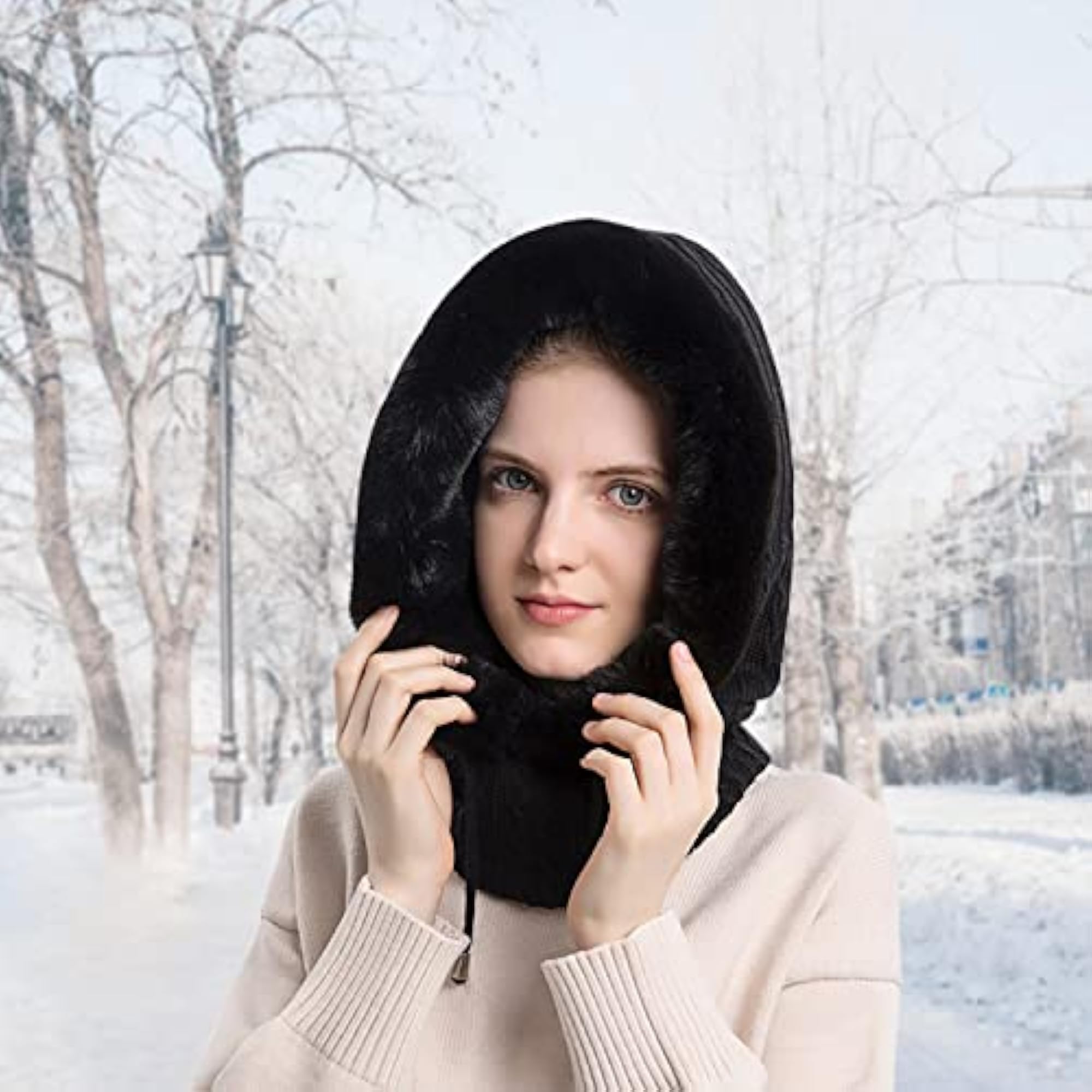 Knitted Winter Cap with Neck Warmer, Women