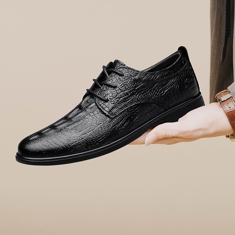 Black Crocodile Print Lace Up Casual Shoes Italian Luxury Men Leather Shoes Elegant Men's Office Dress Oxfords3