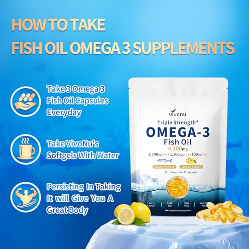 Image of VivoNu Triple Strength Omega 3 Fish Oil - 4200mg, 300 Softgels | Enteric-Coated for No Fishy Aftertaste | Wild-Caught | Third-Party Tested