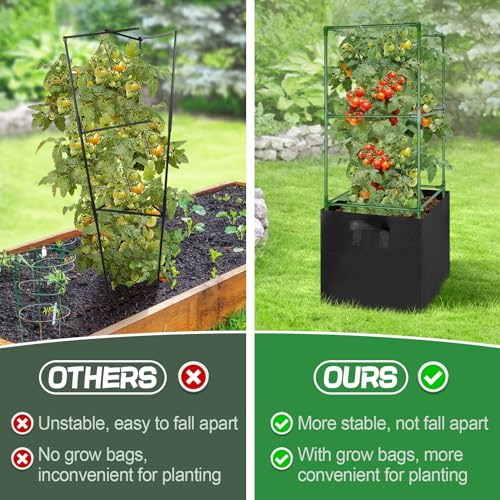 Image of ANPHSIN Sturdy Square Tomato Cage with Movable 17 Gal Grow Bags, 3 Sets