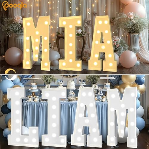 Image of Pooqla 4 FT Marquee Light Up Letters, Giant LED Sign Cool White and Warm White Marquee Letter 4 Feet Tall, Big Mosaic Letter Y for Balloons Birthday Party Anniversary Wedding Decorations