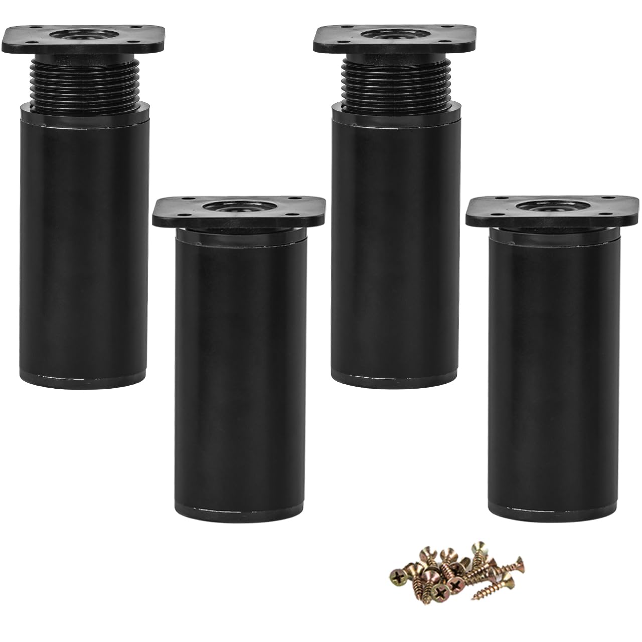 Btowin VCF 4 Inch/10cm Adjustable Furniture Legs, 4 Pcs Matte Black Round Aluminum Alloy Furniture Support Feet, Adjustable Height 0-20mm Replacement Leg Table Legs for Cabinet Desk Sofa Cupboard
