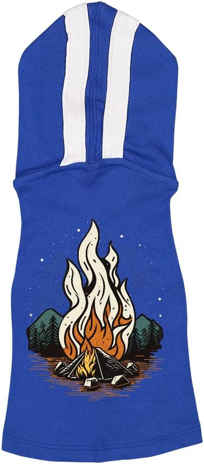Campfire Dog Shirt with Hoodie - Cool Art Dog Hoodie - Printed Dog Clothing - Royal White, XL