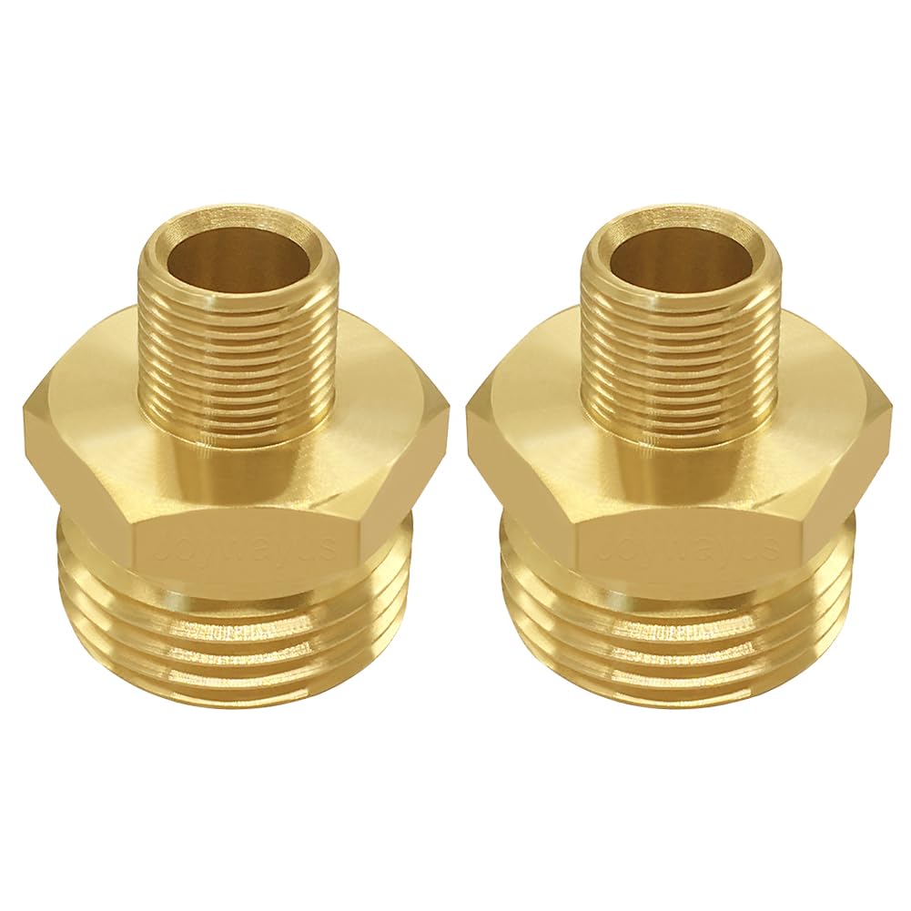 Joywayus 2 adaptadores de rosca macho de compresión de 3/4 GHT a 3/8, conector de grifo reductor de latón, adaptador de manguera de agua, adaptador de línea de suministro a manguera de jardín para