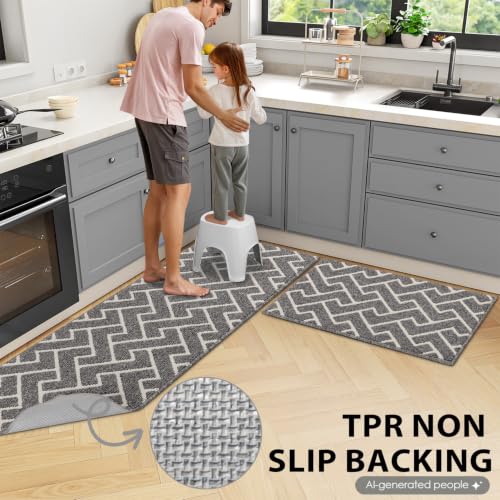 Image of hicorfe Indoor Door Mat,Set of 2 Non Slip Welcome Mats for Floor,Comfort Washabe Carpet for Hallways Entryway Laundry Room(24 inchx35 inch+20 inchx59 inch,Silver Grey)