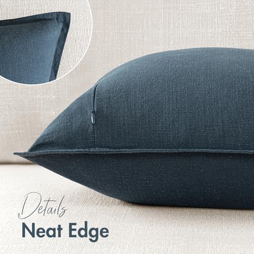Image of 18x18 Inch Set of 2 Decorative Linen Solid Throw Pillow Covers Boho Accent Farmhouse Couch Pillowcases Modern Netural Home Decor for Couch Sofa Living Room Bed,Navy Blue