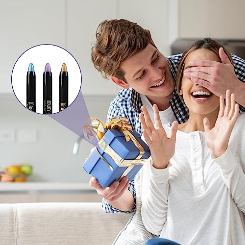 3 Pcs Eyeshadow Pencil Color Pearlescent Eye Shadow Stick Glitter Eyeshadow Pen, Waterproof Long Lasting Shimmer Cream Eyeshadow Highlight Pen Metallic Eye Make Up(Golden Brown Colorful Blue Purple) - Image 8