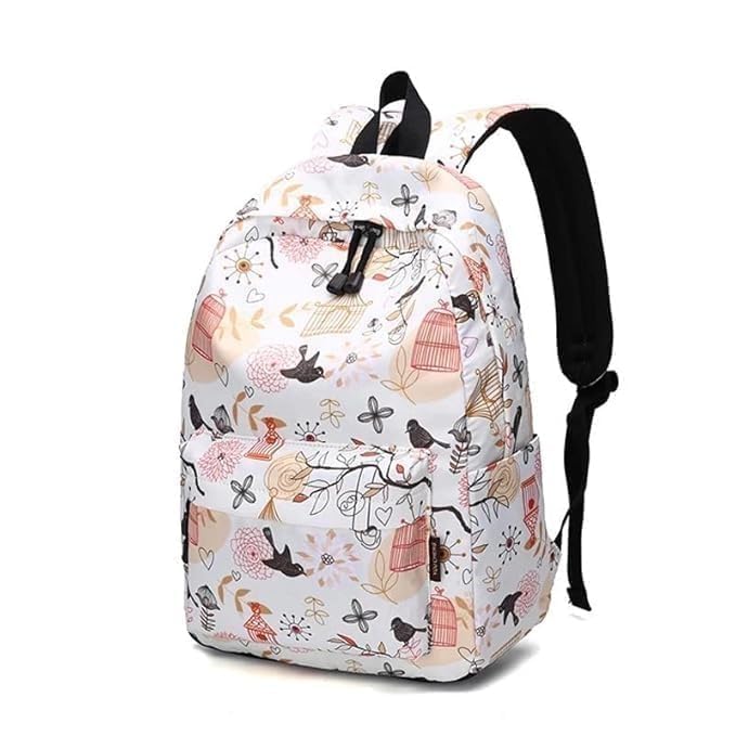 styxer Girls Backpack with Bird and Floral Print, White, Casual School Bag-picture-16