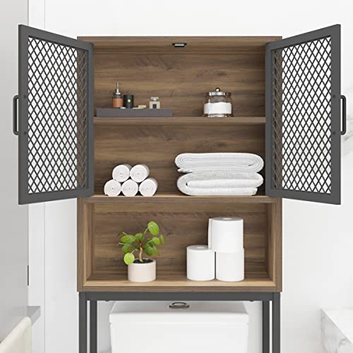 Launica Over the Toilet Storage Cabinet, Over Toilet Bathroom Organizer with Mesh Doors and Shelves, Freestanding Bathroom Storage Cabinet Above Toilet, Wood and Metal, Rustic Oak by Launica - Image 7