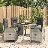 CINDERFUL Gartenmöbel Set 5-TLG. Garten-Essgruppe mit Kissen Grau Poly Rattan