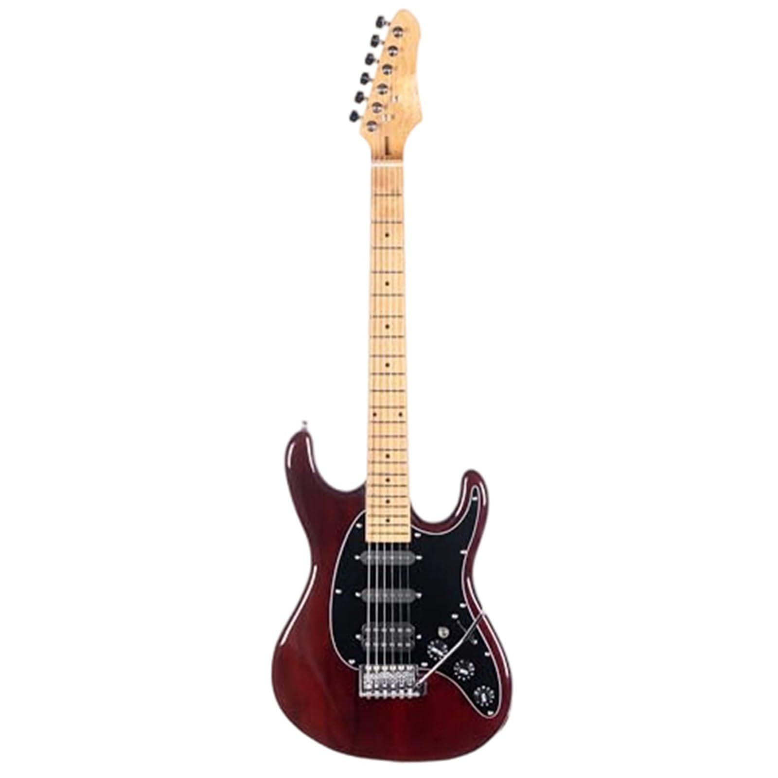 Gitara Elektryczna Instrumenty Muzyczne Początkujący SSH Elektryczna Gitara Z Litego Korpusu Drewna Klonowego Regulowana 7 Strun Profesjonalna Wydajność(Dark red)