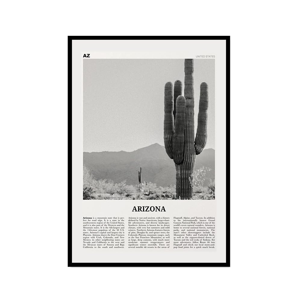 Arizona podróż sztuka ścienna, plakat Arizona, czarno-biały krajobraz miasta, obraz na płótnie do salonu, sypialni, dekoracja (30 x 45 cm), ramka na zdjęcia)