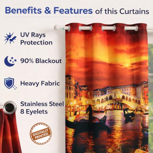 Image of Swayam Blackout Polyester Kids Window Curtain for Living Room & Bedroom | 5 Feet | Room Darkening Curtain with Eyelets | Pack of 1 | Vintage Design - Orange