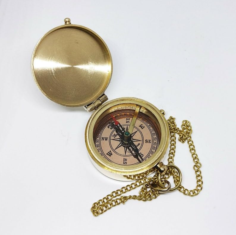 Brújula de bolsillo de latón sólido pulido de 2'' con grabado personalizado, decorativa y coleccionable miniatura 3