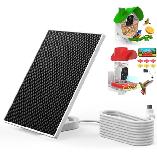 birdsnap® MON Solar Panel with Type-C Cord for MON Bird Feeder Camera and H53 Hummingbird Feeder, IP65 Waterproof for Outdoors, Continuously Power Supply, Adjustable Direction