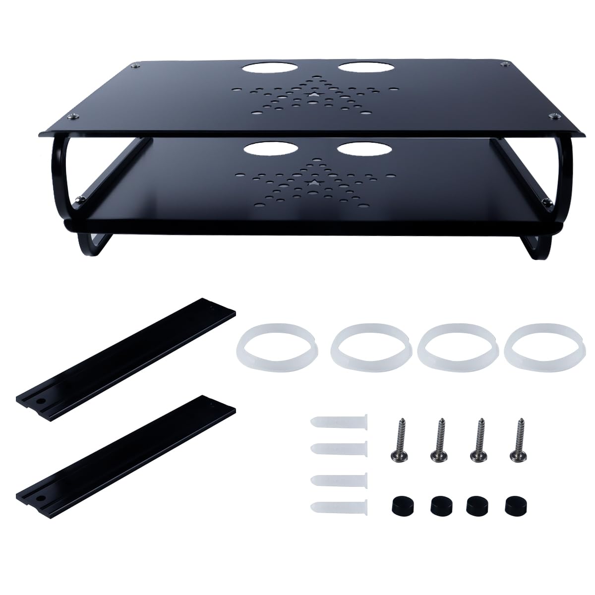 Mensola da parete a 2 ripiani per TV Box/Proiettore/Decoder via cavo/Lettore DVD/Decoder multimediali/Console di gioco, nera