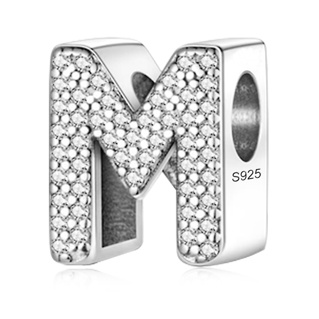 LMLMECREA Charms Anhänger 925 Sterling Silber mit A-Z Initiale & Gelbem Herz - Buchstabe Charm für Europäischer Armbänder
