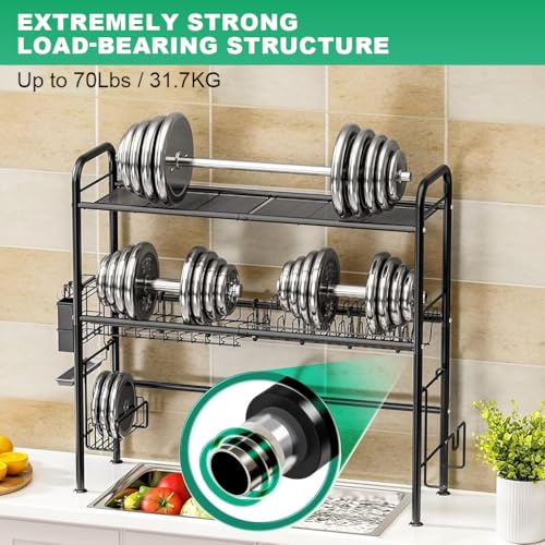 Image of HASTHIP Over Sink Dish Rack for Kitchen, 2-Tier Utensil Holder for Kitchen, Dish Drainer Tiered Shelf Organizer, Counter Top Sink Holder, Space Saving Standing Shelf for Organize (33.5x10x31.9IN)