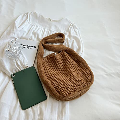 Image of VIWIME Women's Crocheted Crossbody Tote Hobo Bag, Knitted Shoulder Handbag, Aesthetic Handmade Cute Purse, Knit Crochet Bag