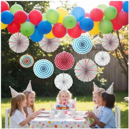 Image of Decorative Paper Fans for Birthday Decoration White Blue Fans for Party Theme Baby Showers Wedding (Pack of 6, Multicolor)