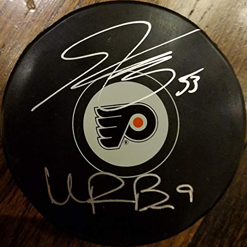 Shayne Gostisbehere & Ivan Provorov Flyers Autographed Hockey Puck - JSA Authenticated