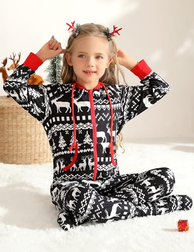 Image of Veseacky Family Christmas Pajamas Matching Sets Adult Onesie Zipper Hooded Footed One-Piece Pjs Jumpsuits