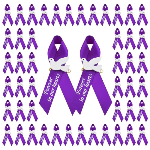 WANDIC 100pcs Purple Ribbon Pins Alzheimer's Disease Awareness Badges Domestic Violence Brooch Memorial Ribbon Pins Badges for Funeral Mourning Event Bereavement Remembrance