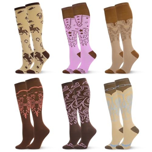 scenicamp 6 Pairs Cowgirl Boot Socks for Women Western Cowboy Socks Western Outfits Accessories for Christmas Gift