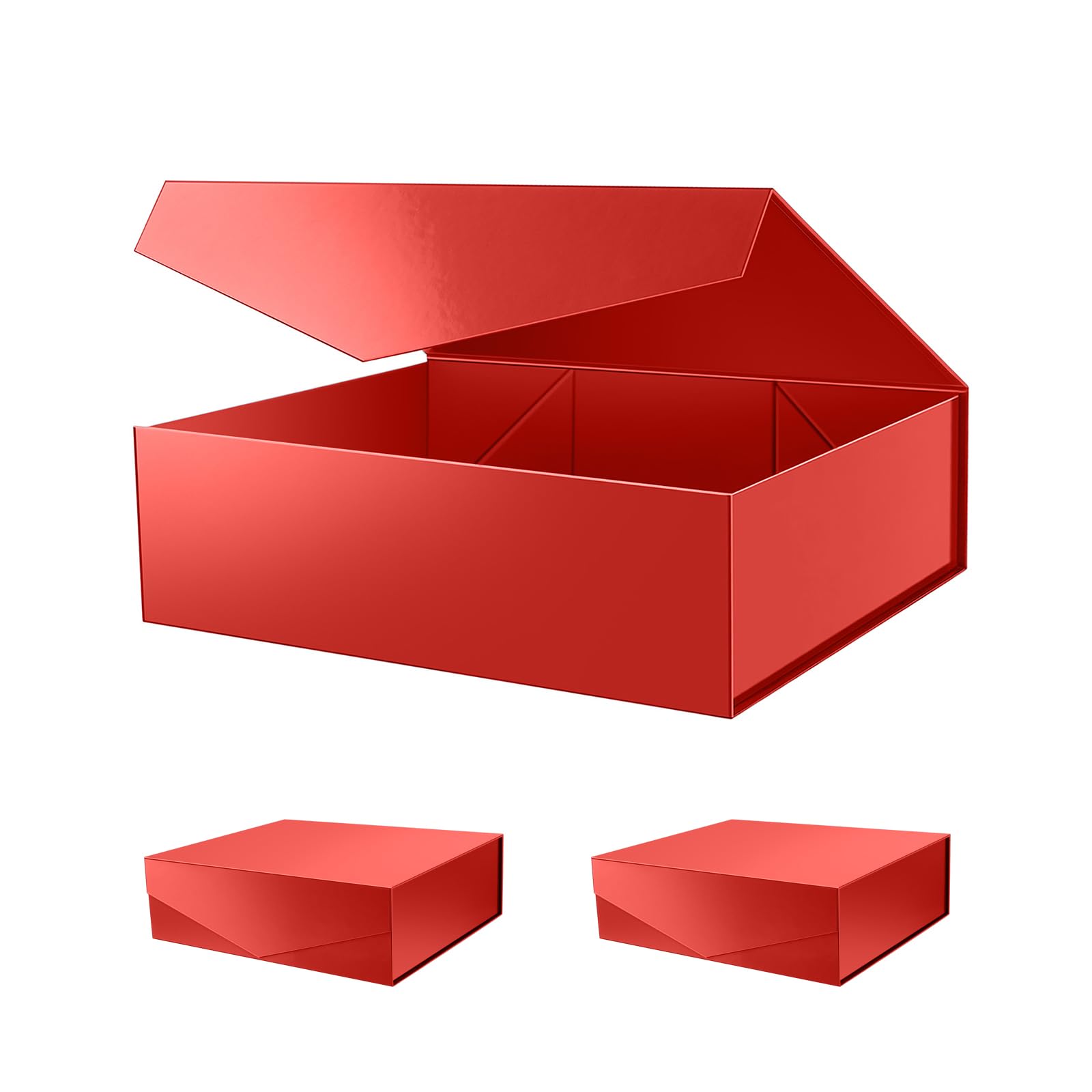 PACKHOME Valentines Day 17x14.5x5.5 Inches, 3 Extra Large Gift Boxes with Lids, Magnetic Closure Boxes for Clothes and Large Gifts (Glossy Red)