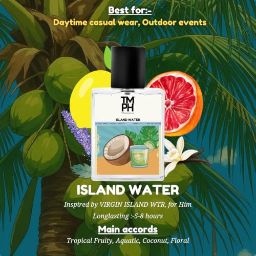 Image of TMPerfumehouse Island Water EDP for Men & Women | Fresh, Tropical & Long Lasting Perfume Spray | Citrus, Sweet & Coconut Fragrance | Luxury Gift for Him & Her | TMPH | 50ml