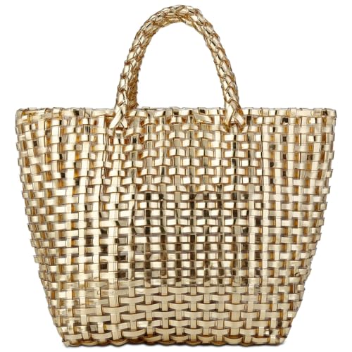 Image of YYW Woven Bag for Women, Shiny Leather Tote Bag, Small Basket Handbag Women Clutch Purse