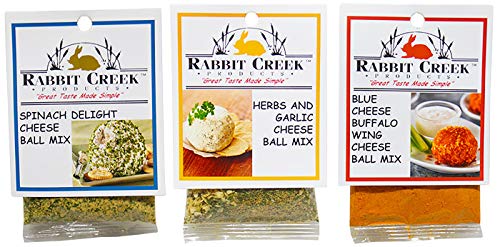 Rabbit Creek Savory Cheeseball Mix Variety Pack of 3 â€“ Spinach Delight, Blue Cheese Buffalo Wing, and Herbs & Garlic Cheeseball and Appetizer Mix