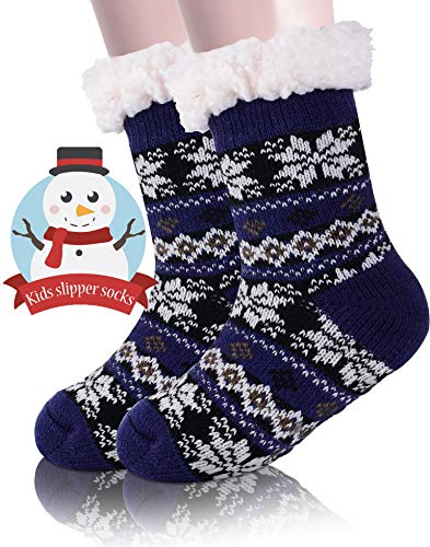 Image of MOGGEI Girls Slipper Fuzzy Socks Kids Boys Fluffy Fleece Lined Warm Plush Sherpa Winter Child Home Socks