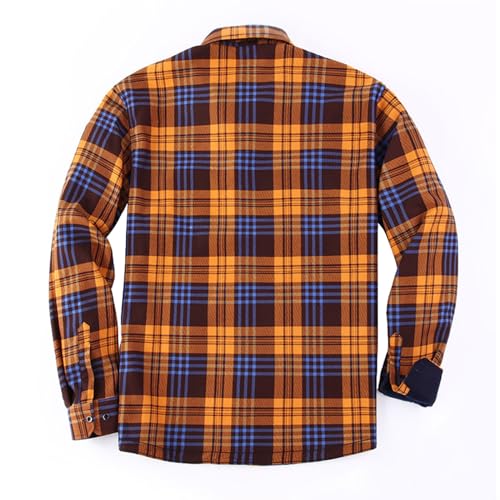 Generisch Herren Fleecehemd Winter lässig warm Langarm kariert für stilvolle Männer (Orange, XXL)